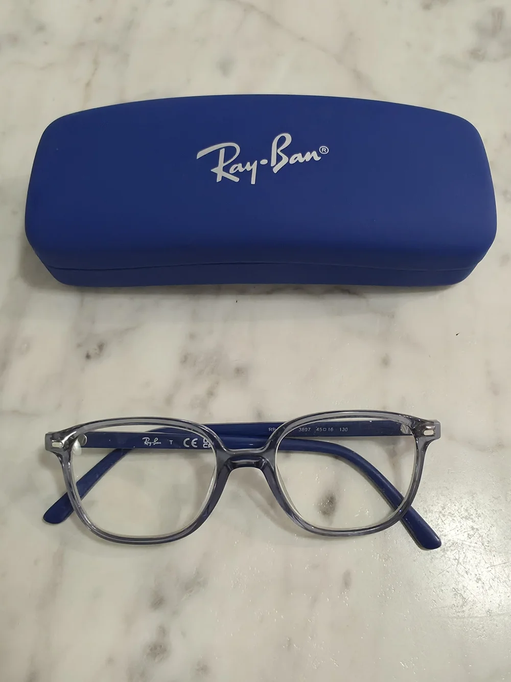 Ray-Ban Kids Clear And Blur Frame Glasses with Blue Case